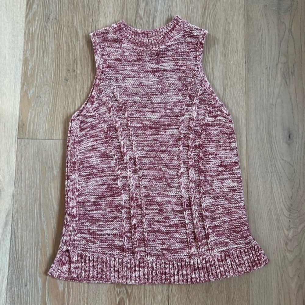 LOFT Sleeveless Knit Sweater Vest Top in Red & White Marled Size M Petite